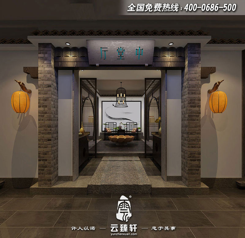 高端茶會(huì)所包間古樸門頭設(shè)計(jì)效果圖